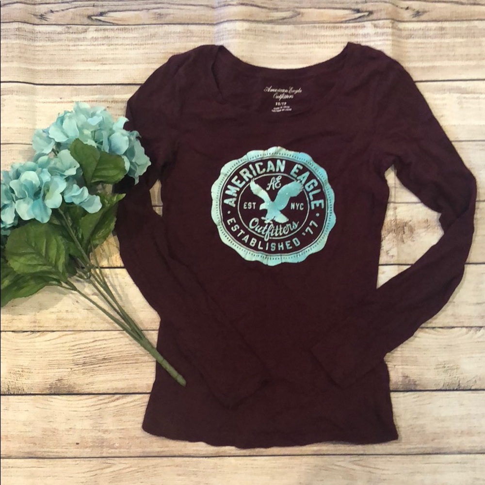 American Eagle burgundy long sleeve activewear tee, XS.